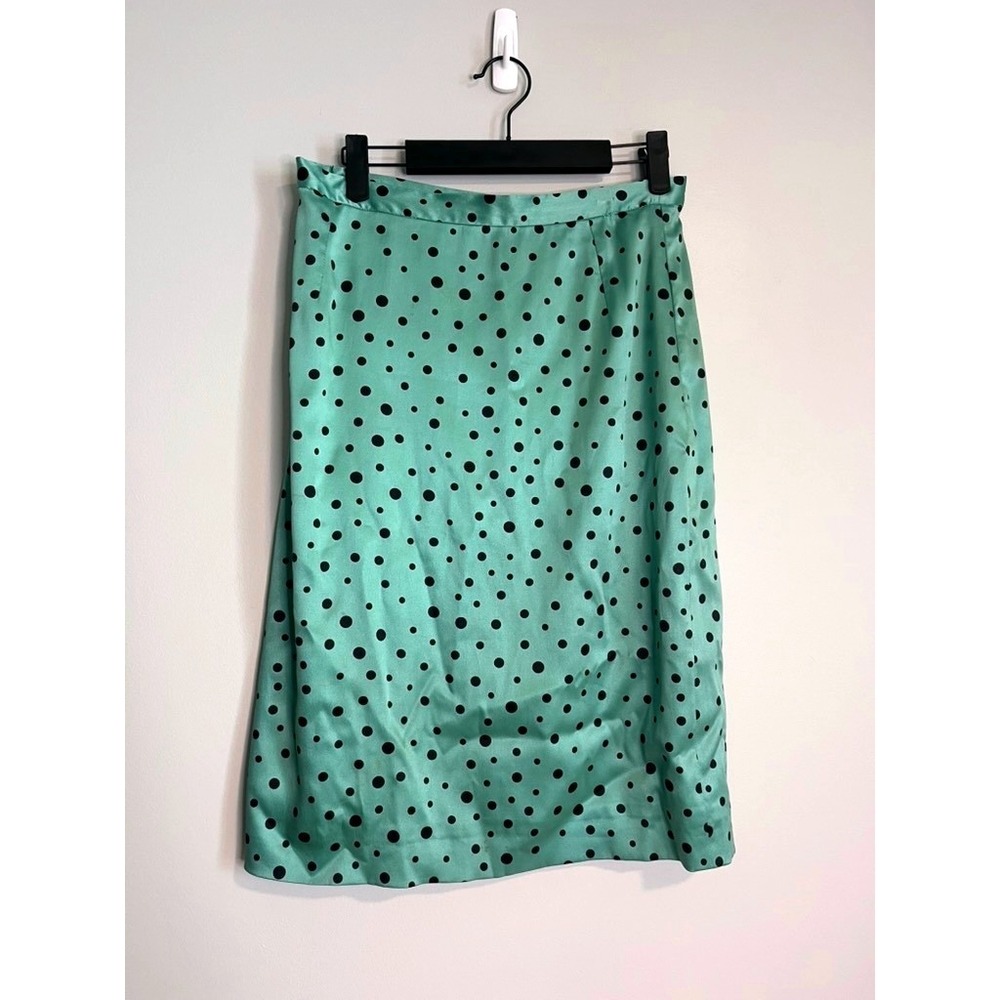 Dolce & Gabbana Silk Polka Dot Midi Skirt Mint turquoise black Size 44 Italy